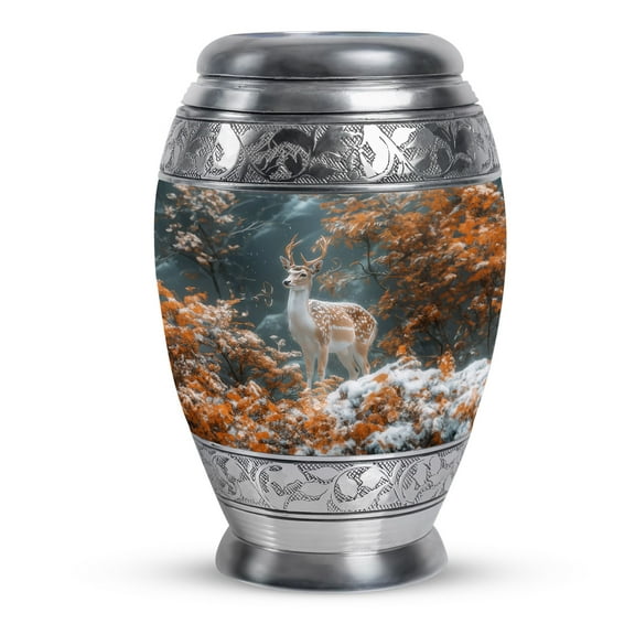 KARYLIZ Deer Over Snow & Forest Urn for Ashes Adult Male - Large Funeral Urn for Adult Ashes Men - Memorial Ashes Holder for Adults - Decorative Cremation for Ashes Adult Man & Women (10inch)