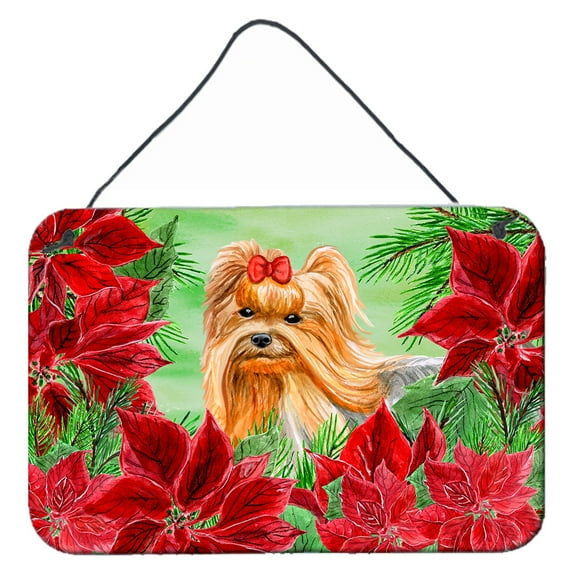 Carolines Treasures CK1333DS812 Yorkshire Terrier Poinsettas Wall or Door Hanging Prints  8x12 multicolor