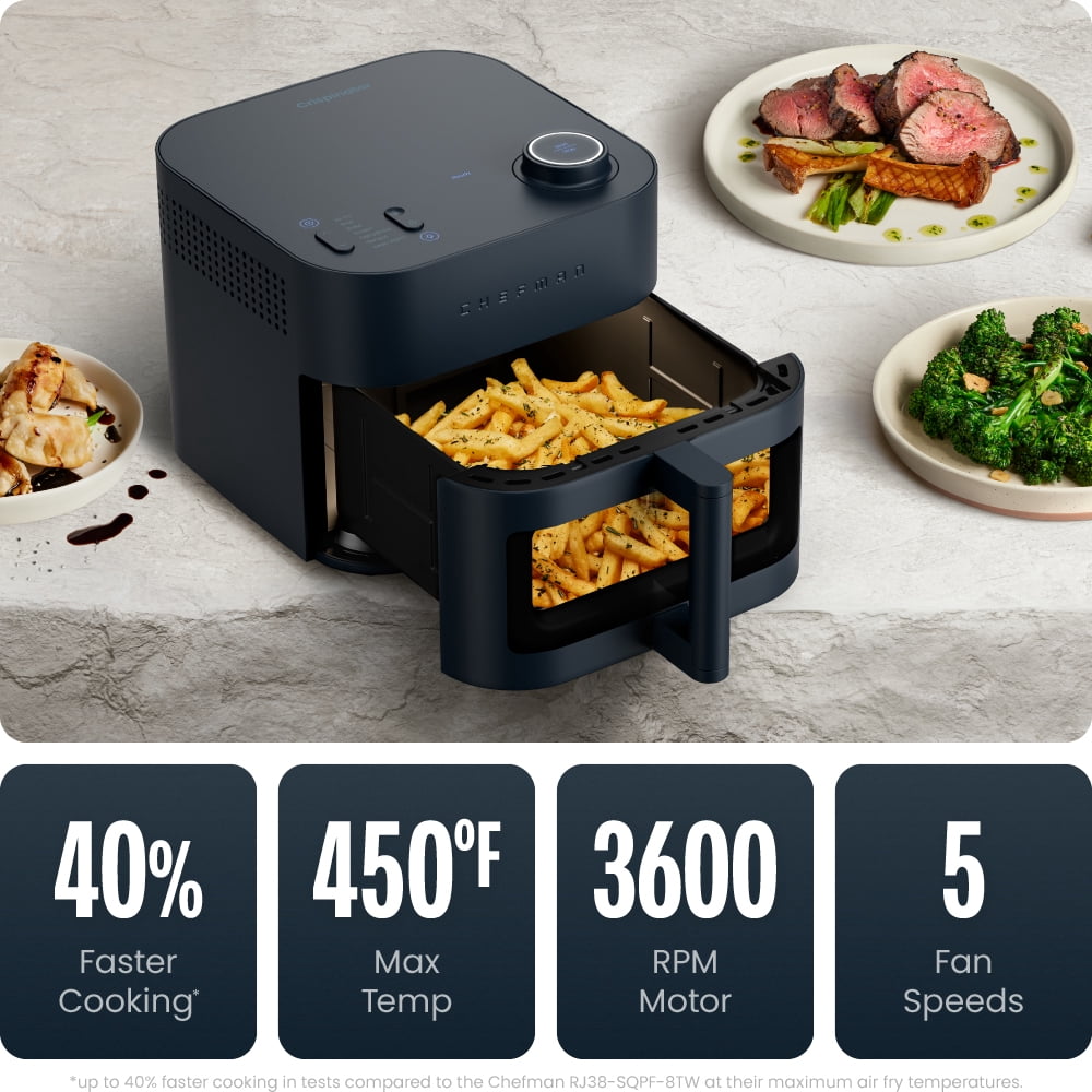 Chefman Crispinator 8-Quart 7-in-1 Air Fryer with Powerful, Whisper-Quiet DC Motor & 450°F Max Temp - Midnight