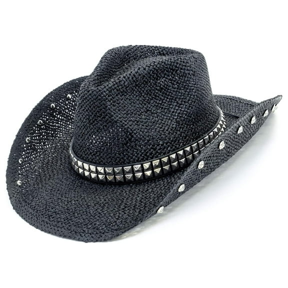 Old Stone Straw Cowgirl Hat for Men/Women Unisex Summer Winter Wide Brim Sun Hat Dallas Western Style for Fishing Beach Golf Hiking Multipurpose, Rockstar Black