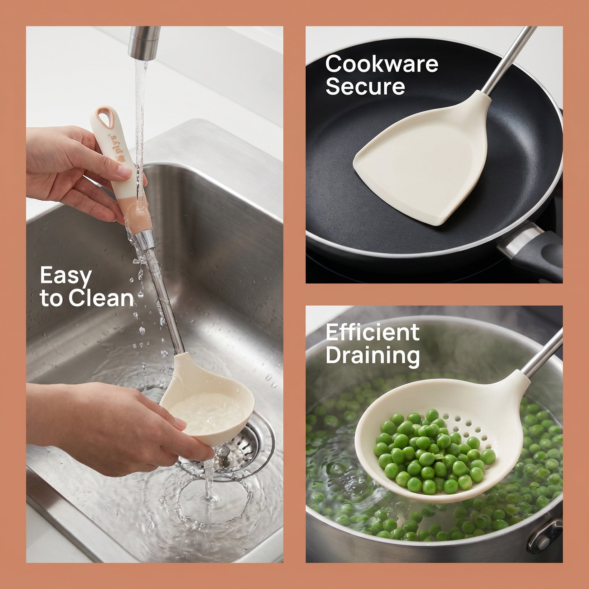 Unique Bargains Kitchen Utensil Set with Silicone Cooking Gadgets White-Silver 3pcs