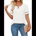 thumbnail image 1 of Camisa Elegante de Corta con Encaje de Color Liso y Mangas Huecas para Mujer, Color M, 1 of 5