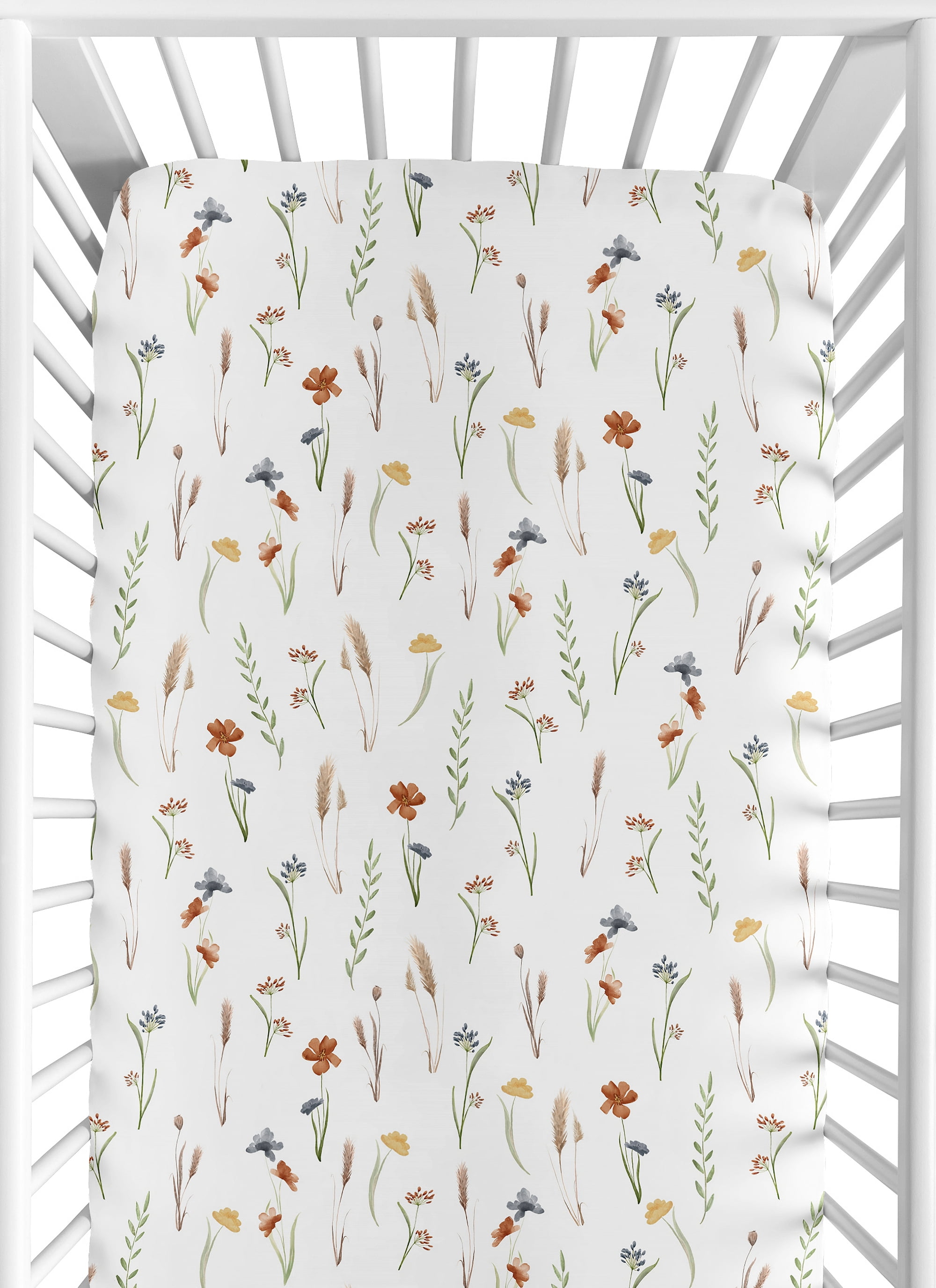 Sweet Jojo Designs Watercolor Floral Garden Green Orange and Beige Fitted Crib Sheets 2 Piece Set