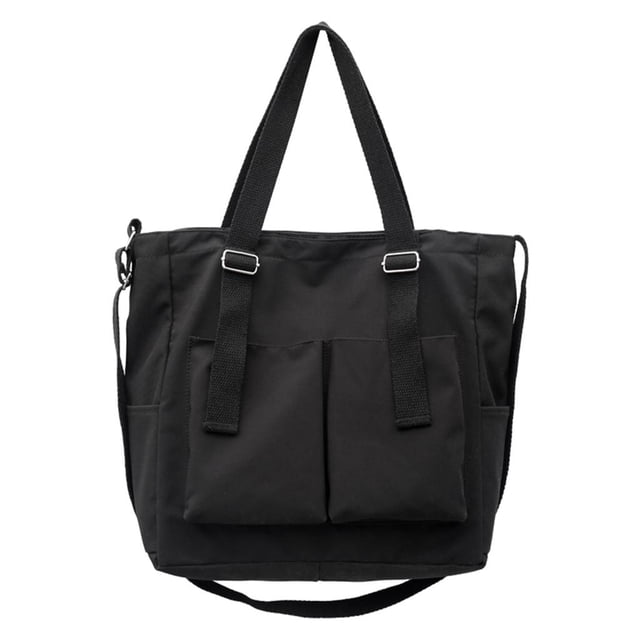 Bolso de lona con cremallera para niñas, moderno, de viaje, de gran capacidad, para compras. Negro