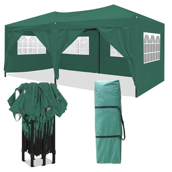 IVV Canopy Tent 10x20FT Canopy Tent with 6 Sidewalls,Outdoor Waterproof Canopy Tents for Backyard Parties,Outside Instant Commercial Enclosed Gazebo Tent with Carry Bag, Green