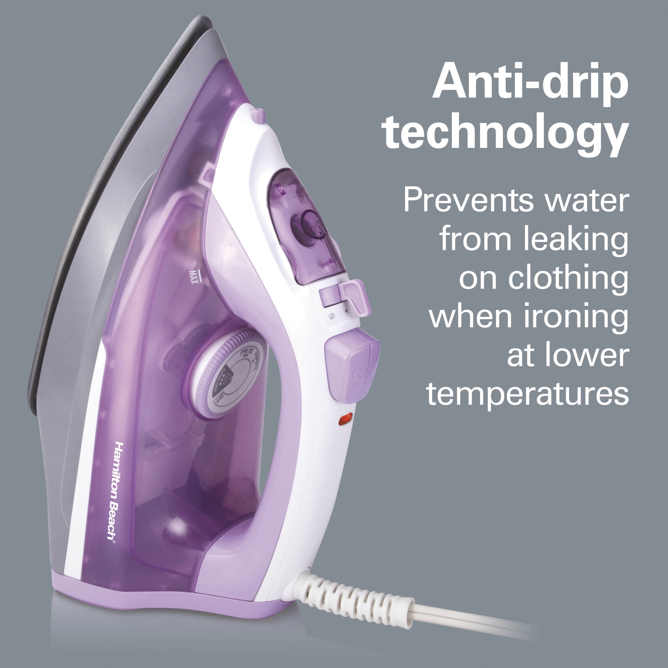 Hamilton Beach Clothing Iron, Steam Iron for Clothes with Extra-Glide Nonstick Soleplate, Purple