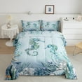 thumbnail image 2 of Seahorse Comforter Set Teal Blue Ocean Beach Coastal King Bedding Comforter Sets ,Starfish Octopus Tentacles Quilt Underwater Creature Coral Duvet Insert,Kawaii Fish Room Decor, 2 of 5