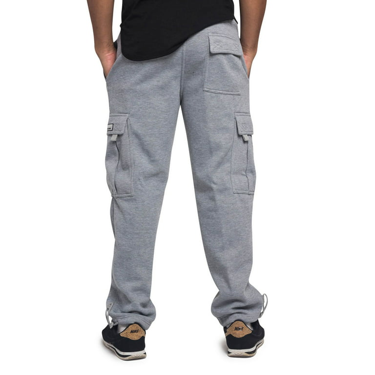 Victorious Men's Heavyweight Fleece Relaxed Lounge Cargo Sweatpants - Gray  - Large