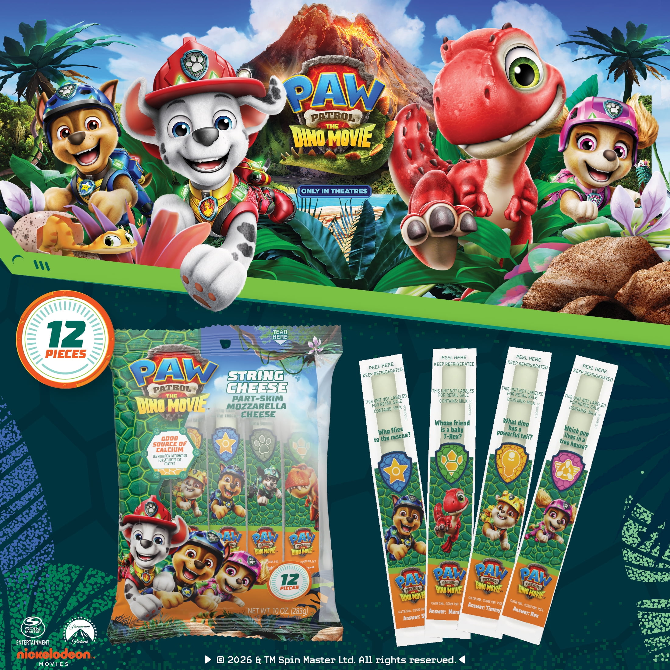 Nickelodeon PAW Patrol Part‑Skim Mozzarella String Cheese Snack, Plastic Bag, 10 oz, 12 Sticks