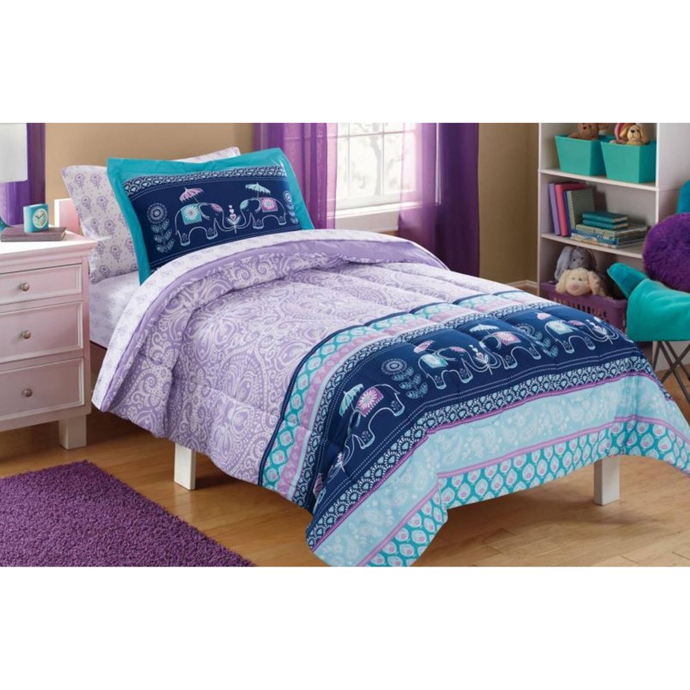 Your Zone Purple Elle Boho 6Piece Bed in a Bag Bedding Set, Twin