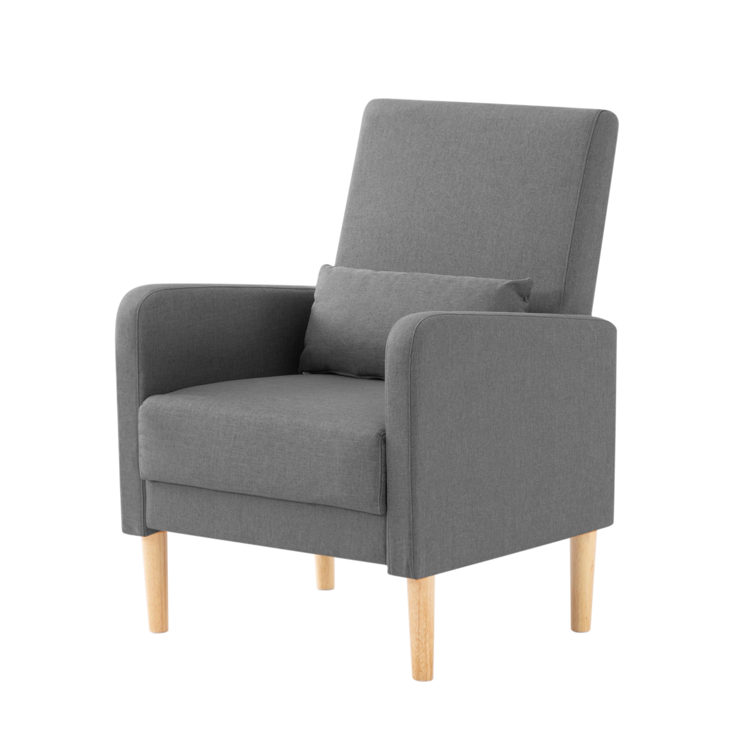 BSHTI Mid-Century Wood Accent Chair with Backrest and Armrest, Modern Upholstered Chair in Linen Fabric, Upholstered Dining Chair with Solid Wood Legs for Reading Nook, Apartment