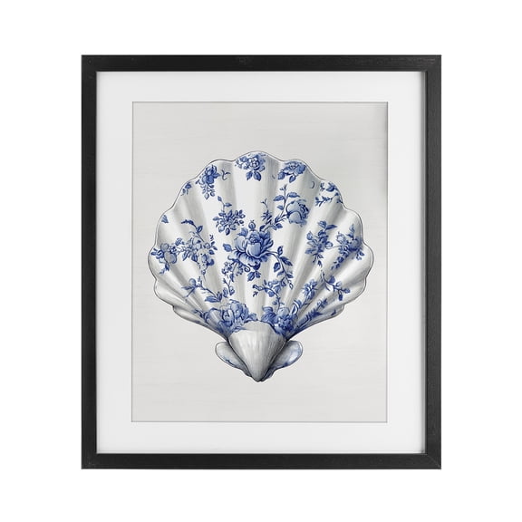Funky Toile Seashell Black Framed Print Under Glass, design by Lettered and Lined