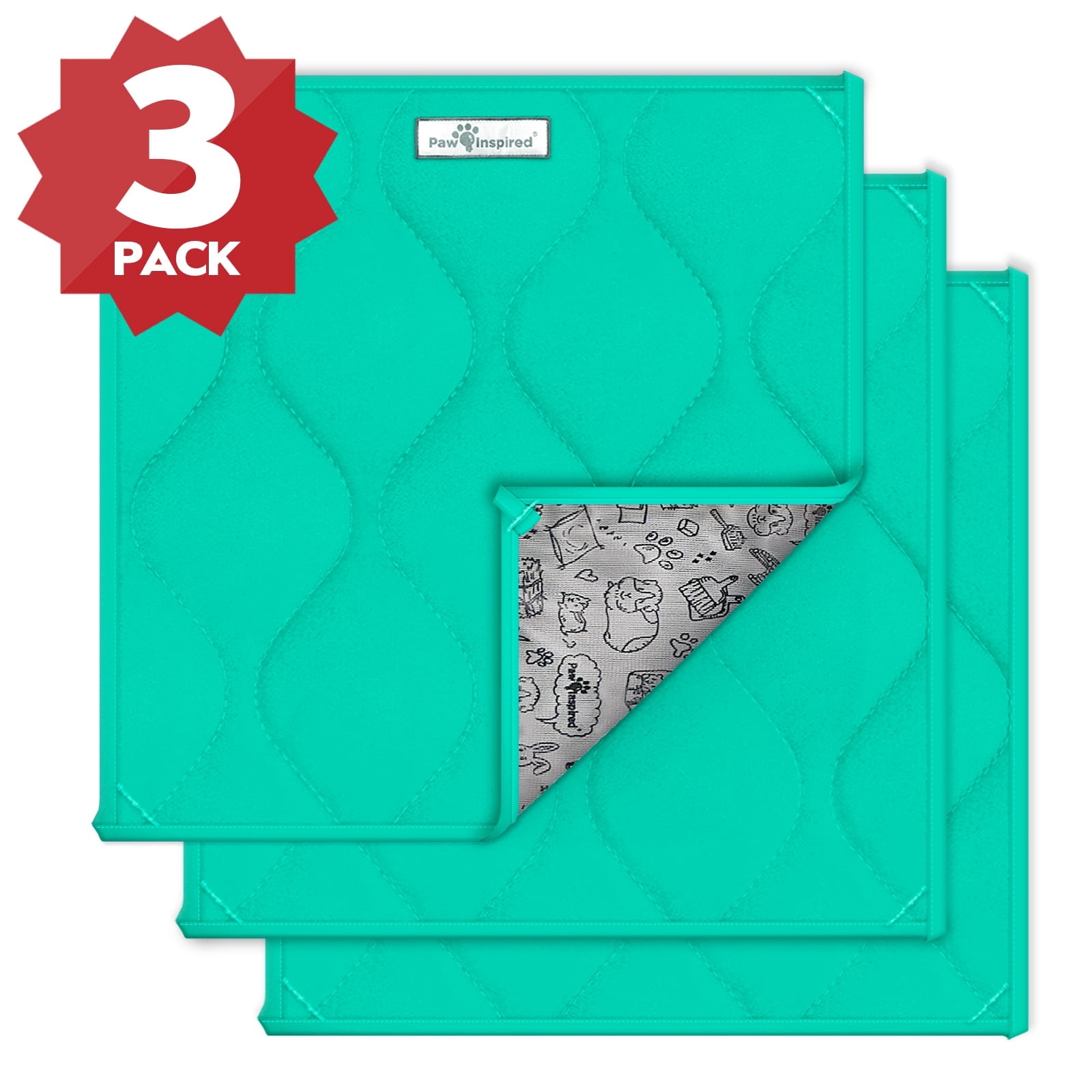 3ct 12x12" Paw Inspired Guinea Pig Cage Liner Pads | Washable Fleece Bedding , Pet Bed Mat for Guinea Pigs, Ferrets, Rabbits, Hamsters, Small Animals |Absorbent Pee Pad with Waterproof Bottom (Green)