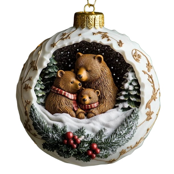 Ireezec Christmas Bear Family Ornament, Festive Holiday Decor, Acrylic Flat Sign for Home, Wall, Table, Window Decoration, Merry Xmas Gift for Family Friends, Winter asonal Party Decoration