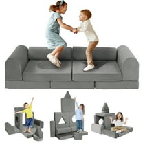 VIXLON 11pcs Modular Kids Play Couch Toddler Sectional Sofa DIY Play Couch Child Floor Folding Sofa for Playroom Bedroom Living Rooms Furniture