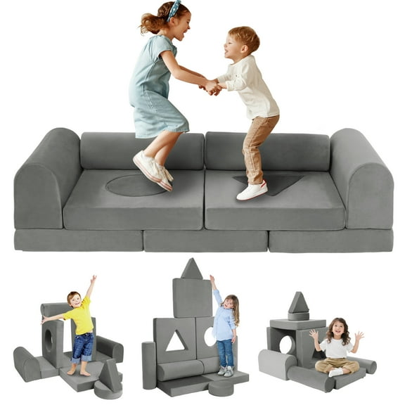 VIXLON 11pcs Modular Kids Play Couch Toddler Sectional Sofa DIY Play Couch Child Floor Folding Sofa for Playroom Bedroom Living Rooms Furniture