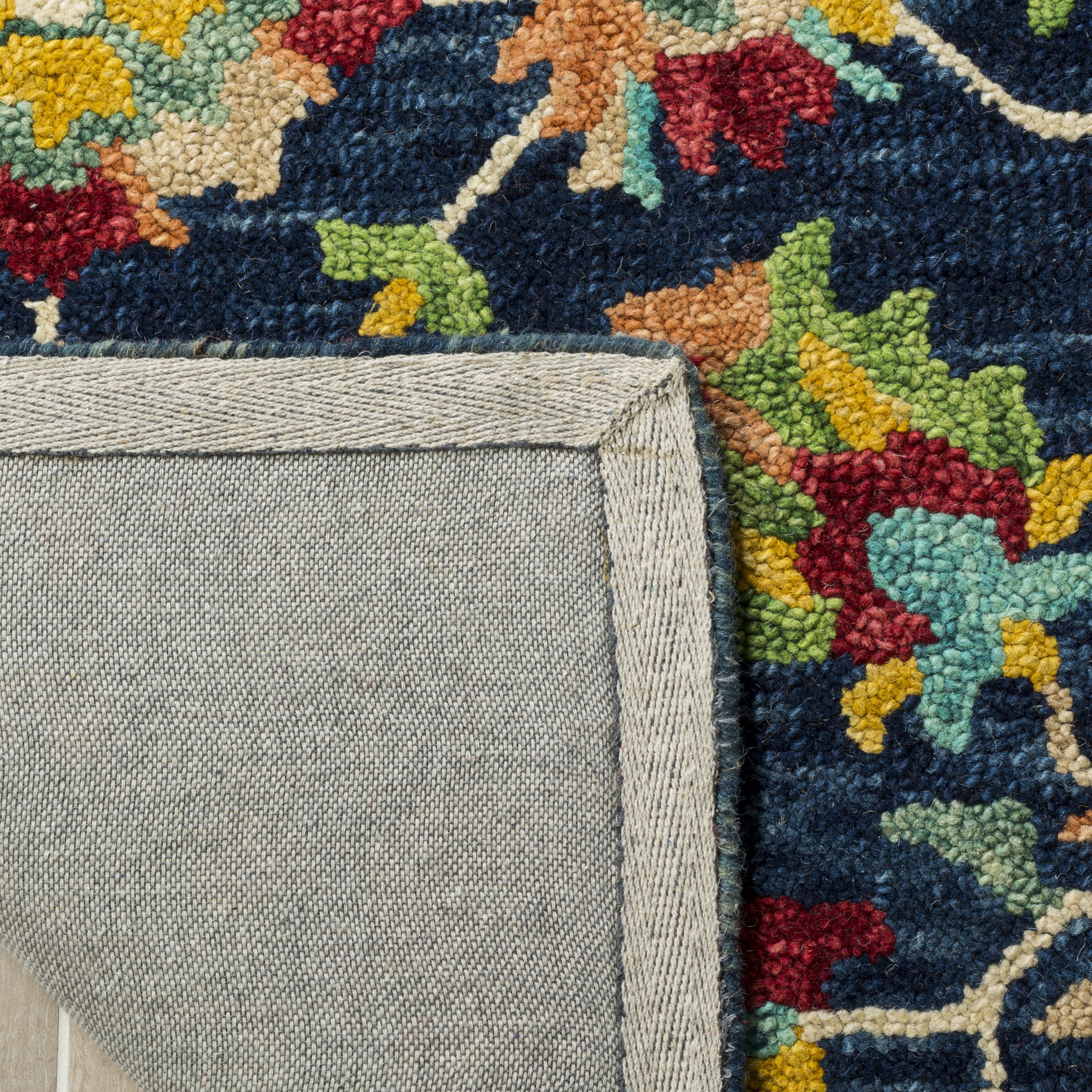 SAFAVIEH Aspen Magdalena Floral Bordered Wool Runner Rug, Navy/Red, 2'3" x 9'