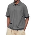 thumbnail image 2 of Kagetolytai Shirts for Men Men's Summer Solid Color T-shirt with A 3 Button Open Collar and Button up Short Sleeved Top Shirts Gray L, 2 of 5