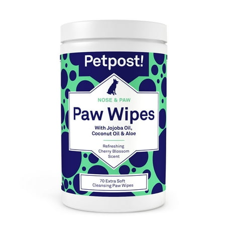 UPC: 0859654006247 | Petpost | Paw Wipes for Dogs – Nourishing Revitalizing Dog Paw Cleaner with Coconut Oil Jojoba Oil and Aloe – 70 Ultra Soft Cotton Pads (Cherry Blossom)