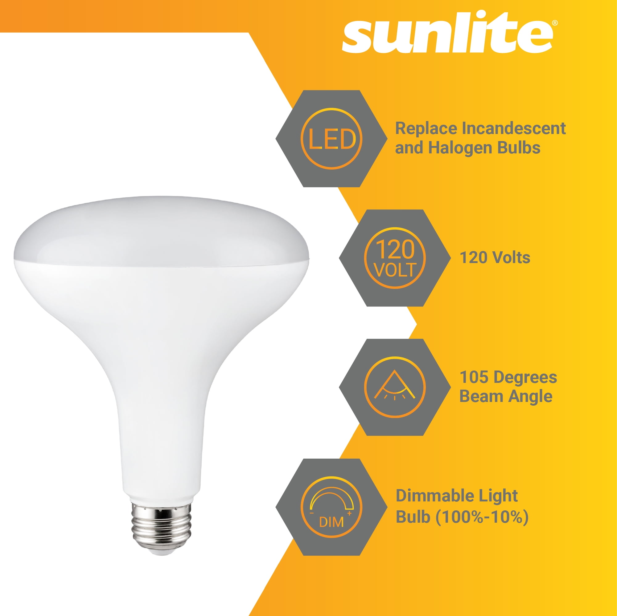 Sunlite LED BR40 Reflector Light Bulb, 12 Watts (85 Watt Equivalent), 120V, 1150 Lumens, Medium E26 Base, 90 CRI, Dimmable, Title-20 Compliant, ETL Listed, 5000K Daylight, 6 Pack