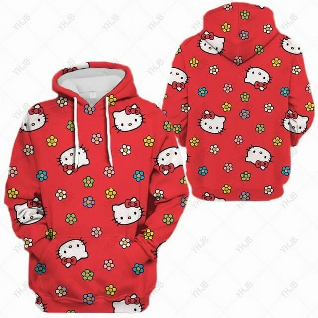 Chandails à Capuchon Imprimés HELLO KITTY pour Femmes, Hauts d'Automne et de Printemps, Nouveaux Chandails en Molleton, Chandails à Capuchon à Capuche avec Poche Dessin Animé pour Femmes HELLO KITTY Y2K