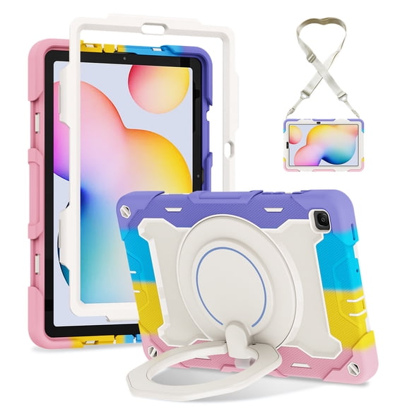 FJLBDE Case for Samsung Galaxy Tab S6 Lite 10.4 Inch 2024/2022/2020 with 360 Kickstand, Shoulder Strap Carrying Protective Cover, Multicolor Pink