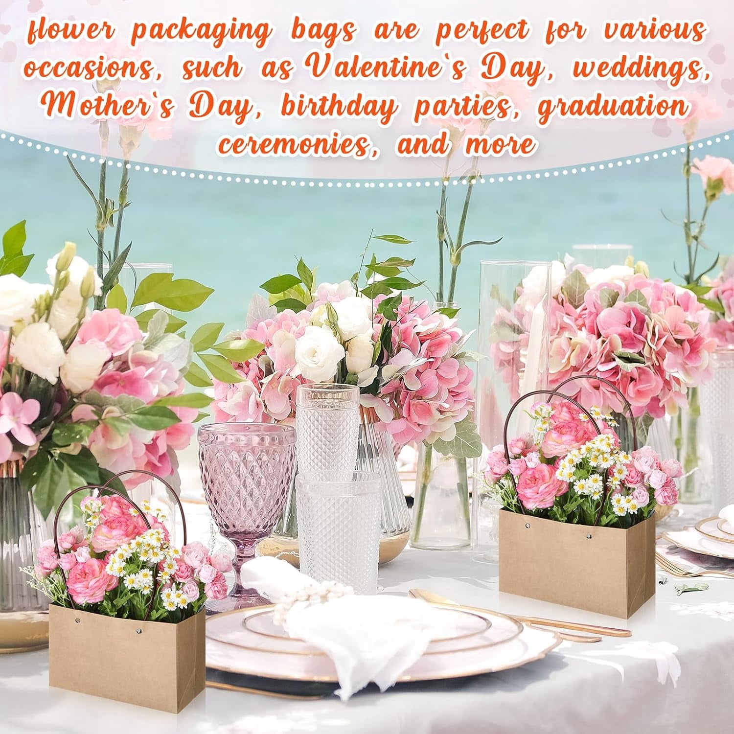 Flower Gift Boxes with Floral Foam Blocks, Bouquet Carrier Bags with Handle, Paper Flower Box for Bouquet, Floral Arrangement Box for Birthday, Wedding, Mother's Day Party Favor