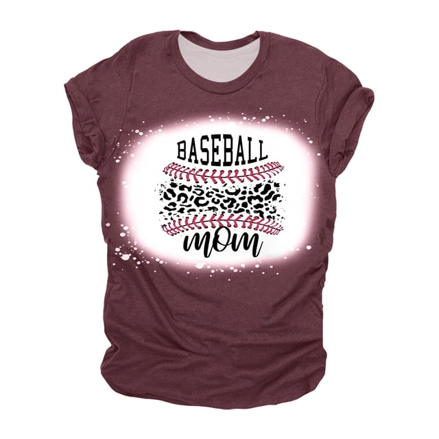 Mujeres Casual Béisbol Mamá Tie-dyed Impreso Manga corta Cuello redondo Pullover Blusa Camiseta Tops OAVQHLG3B Store lin121212