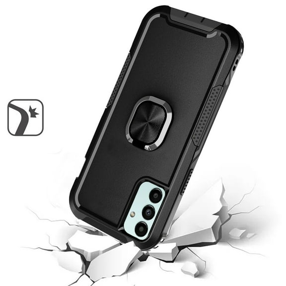 For Samsung Galaxy A04s /A04E Heavy Duty 3in1 Magnetic Ring Kickstand Stand Hybrid Shockproof Military-Grade Protection Cover ,Xpm Phone Case [ Black ]