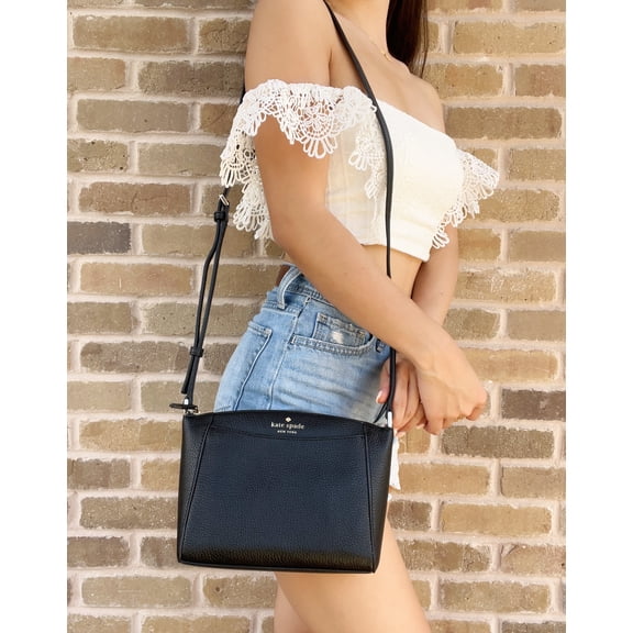 Kate Spade Monica Pebbled Leather Small Top Zip Crossbody Handbag Black