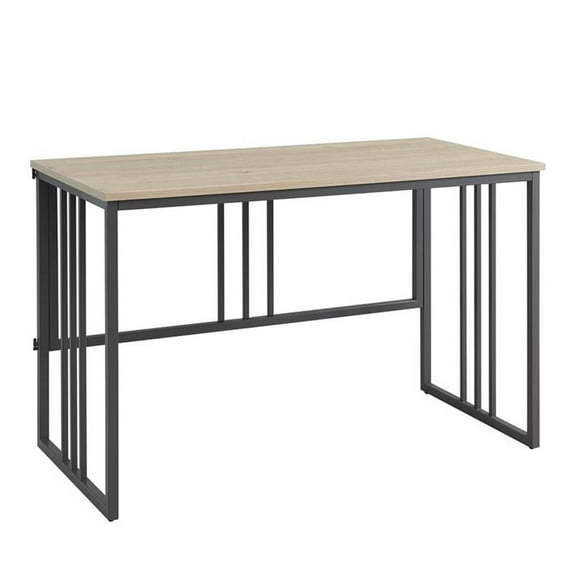 Bowery Hill Modern Collapsible Slatted Mission Desk in White Oak/Gunmetal