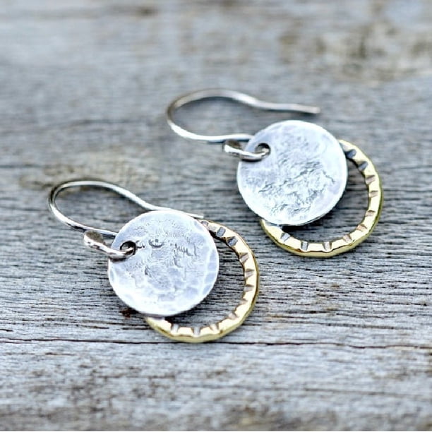 Pendientes colgantes Tribal semicírculo en espiral Vintage, joyería antigua de Metal, pendientes de abanico geométricos de dos tonos, regalo de fiesta
