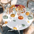 thumbnail image 2 of Fall Orange Green Pumpkins Round Tablecloth, Fitted Table Cover with Elastic for 36"-44" Round Tables, Thanksgiving Maple Leaf Table Cloth Outdoor Indoor Dinning Party Waterproof Tablecloths, 2 of 7