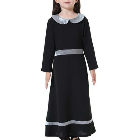 

Tejiojio Girls and Toddlers Soft Cotton Clearance Muslim Long Dress Medium Big Girls Long Sleeve Doll Collar Colorblock Dress