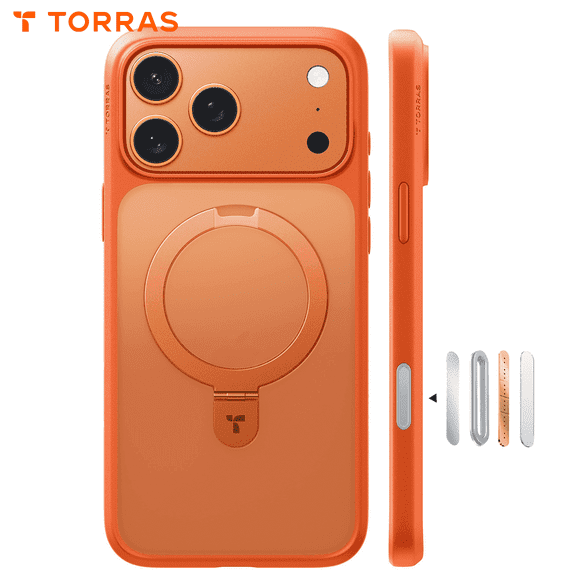 TORRAS Ostand for iPhone 17 Pro Max Case with Sturdy Stand, Camera Control Cover Compatible with MagSafe, Military Grade Protection, Translucent Slim Phone Case for iPhone 17 Pro Max 6.9", Orange