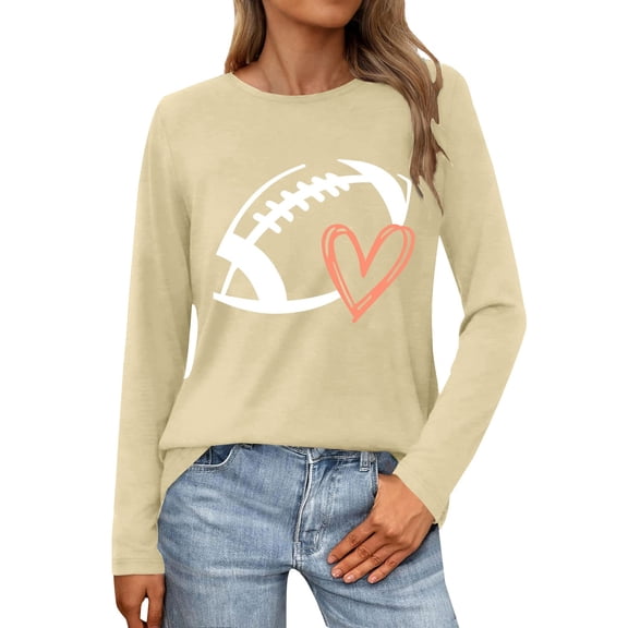 Long Sleeve Shirts For Women Sweatshirt Cute Football Graphic Pullover Shirt Football Season Tops Womens Long Sleeve Tops