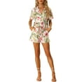 thumbnail image 2 of Women Hawaiian Sets 2 Pieces Floral Button Down Shirt and Shorts Tropical Vacation Beach Casual Outfits 2025 XS White, 2 of 6