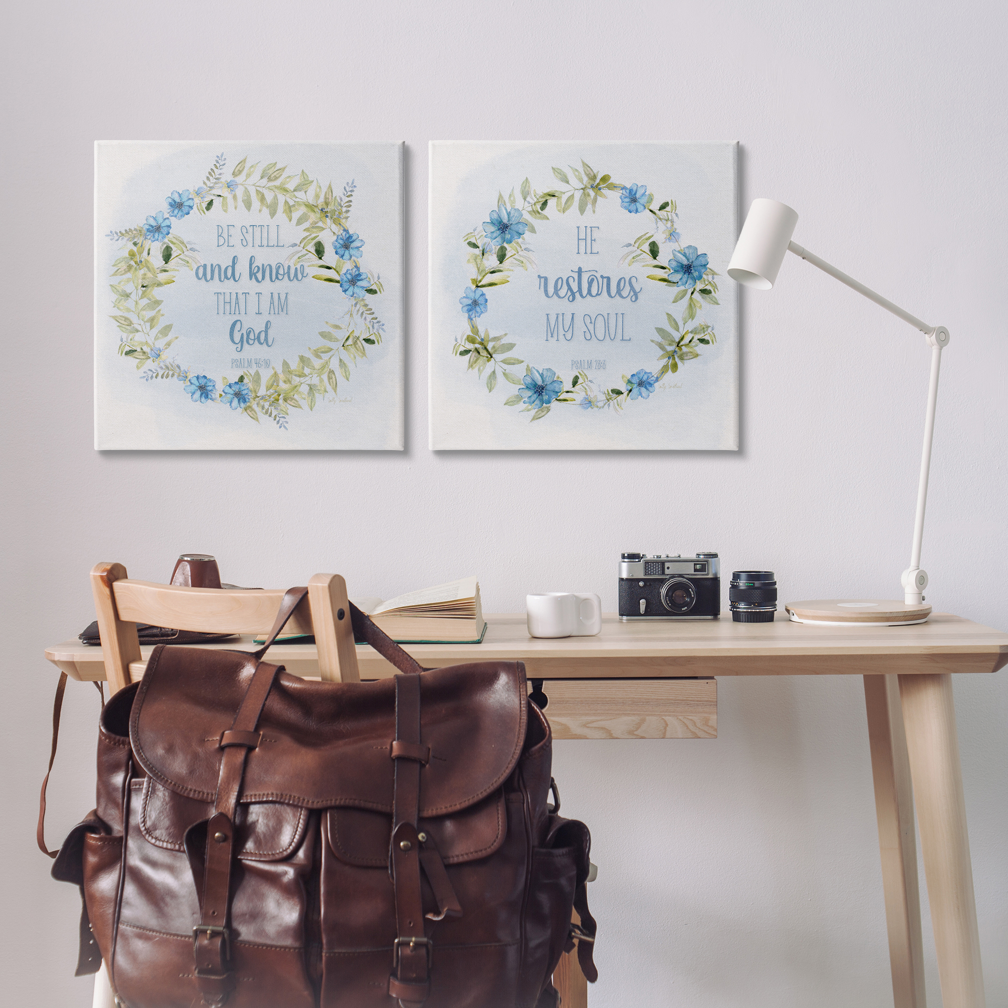 Stupell Industries Be Still Restores Psalm Religious & Spiritual Painting Wrapped Canvas Art Print Wall Art, 24 x 24, Set of 2