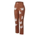 thumbnail image 5 of High Waisted Jeans For Women Straight Leg Butterfly Print Stretch Denim Pants Fashion Lightweight Outdoor Hiking Pants With Pocket Brown M, 5 of 7