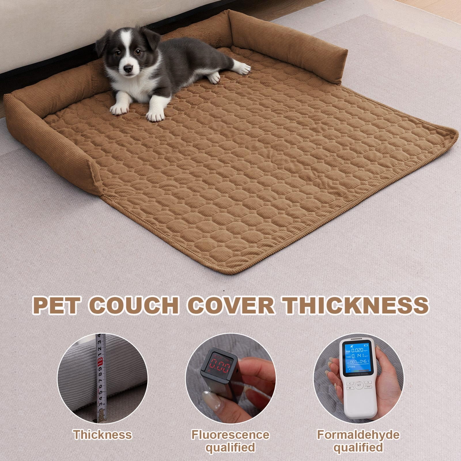 Eurhowing Dog Couch Cover 36"x36", Corduroy Dog Bed Mat for Couch with 3 Side Dog Pillow, Washable Sofa Cover Pet Furniture Protector for Dogs&Cats, Coffee