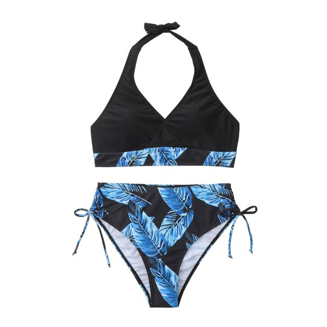 Gibobby Conjunto de Bikini para Mujer Traje de baño Bikini de triángulo dividido para mujer Conjunto de traje de baño de color sólido estampado(Azul,XL)
