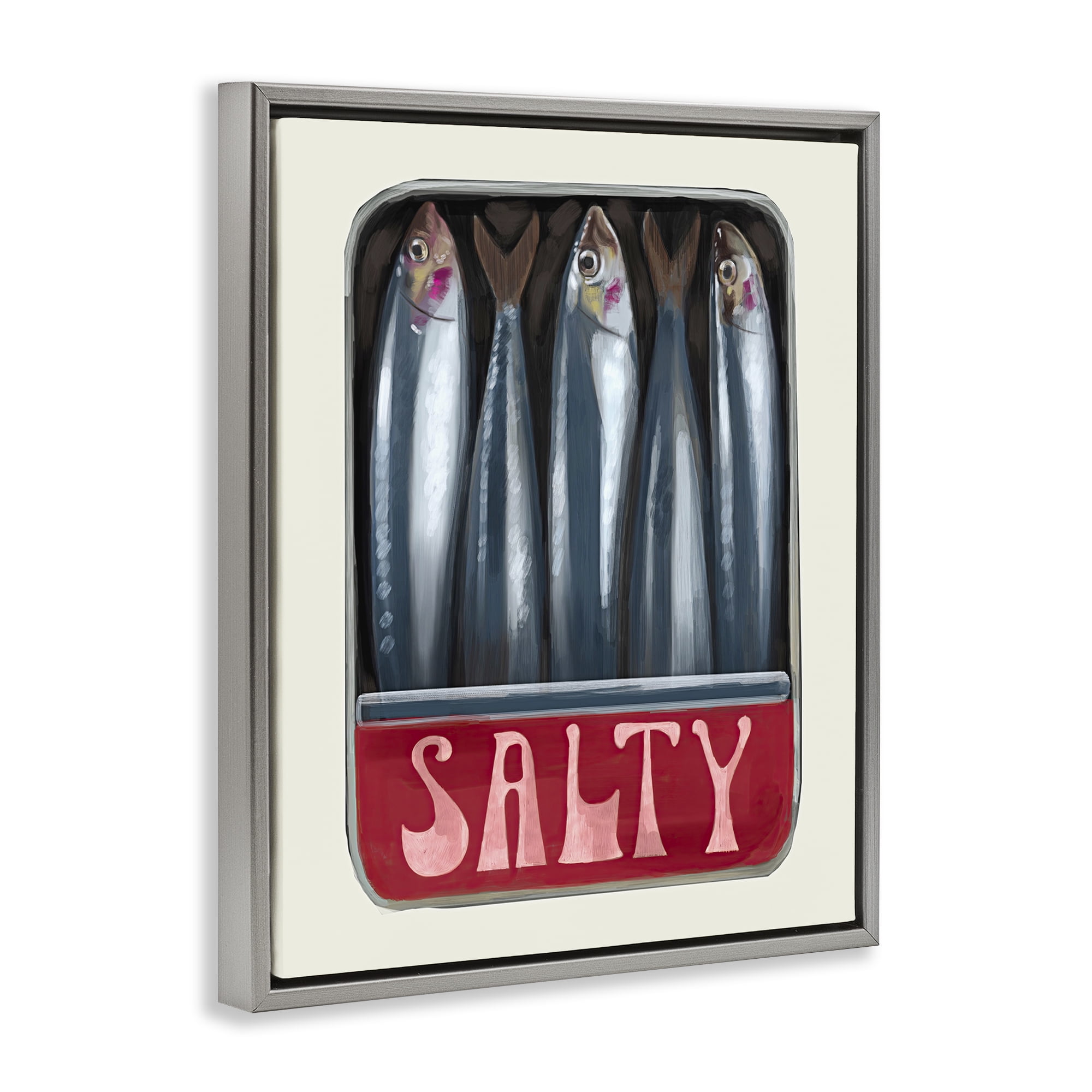 Stupell Industries Salty Sardines Can Food & Beverage Painting Gray Floater Framed Art Print Wall Art, 25 x 31