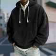 thumbnail image 2 of Men’s Corduroy Hooded Pullover with Half Zip Front and Kangaroo Pocket Loose Fit Casual Sweatshirt Top Black L, 2 of 4