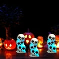 thumbnail image 4 of Halloween Spooky LED Light & Sound Stacked Skulls Icon Statuette, 7-in Battery-Operated Figure Home Table Glow Creepy Centerpiece Party Favor Haunted House Prop Decor Gift with EBK Bag, 4 of 7