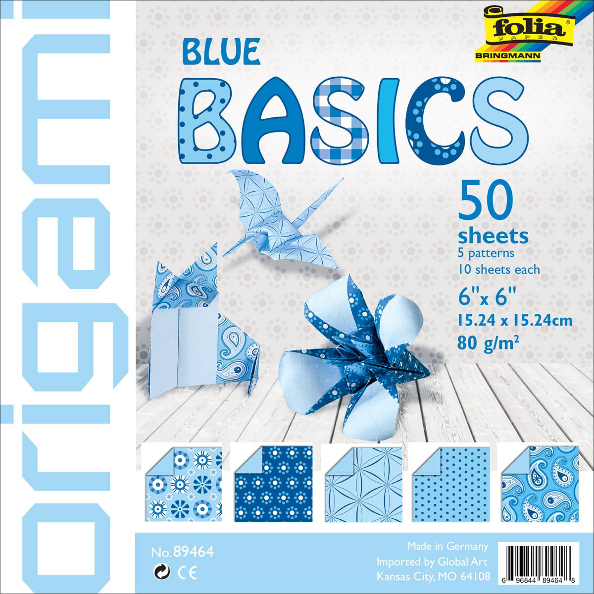 Global Art Folia Basics Origami Paper 6X6 50/Pkg Blue 6-x-6-Inch 