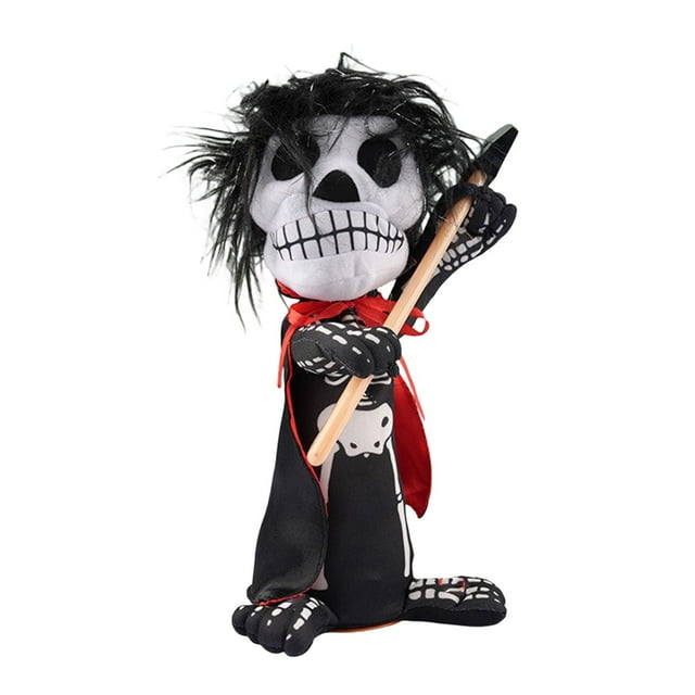 Jindong Halloween Rotating Skeleton Decor Motorized Display with Glowing Red Sound Effects Halloween House Prop (Battery Required)