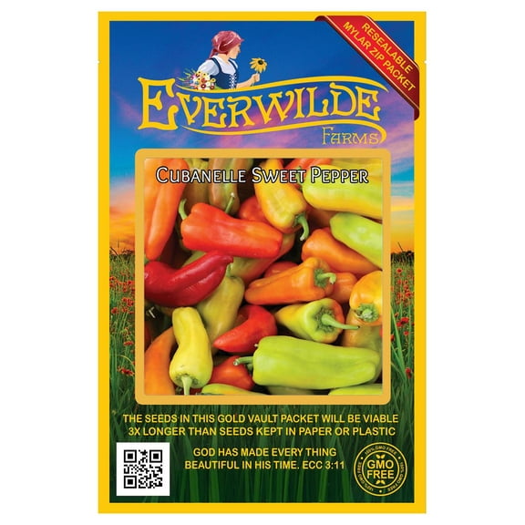 Everwilde Farms - 50 Cubanelle Sweet Pepper Seeds - Gold Vault Seed Packet