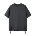 thumbnail image 2 of Lovskoo Shirts for Men Round Neck Short Sleeve Casual Trendy Pullover Top Blouse Solid Color Ripped T Shirt Vacation Beach Summer Tops Dark Gray, 2 of 5
