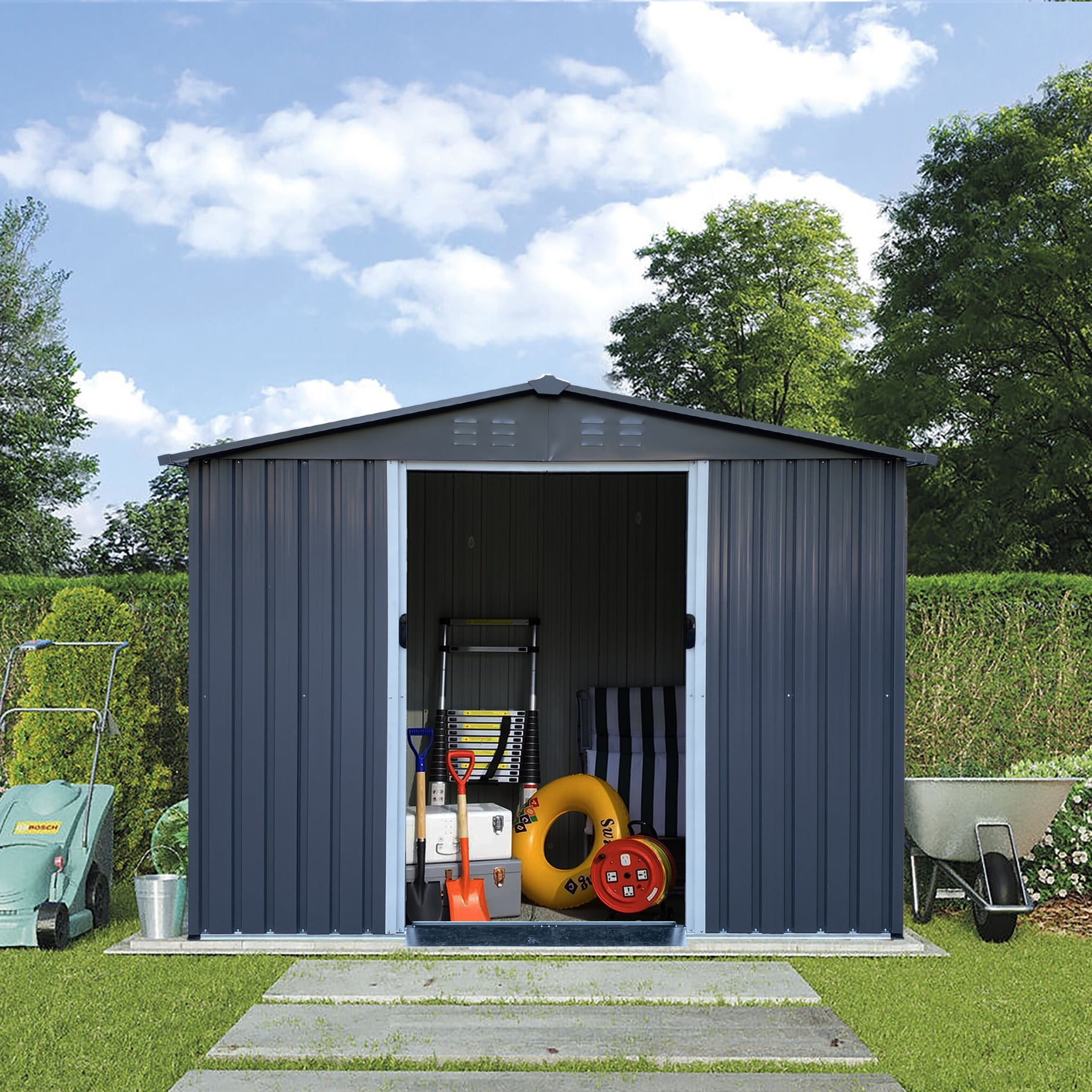 Outdoor Storage Shed,8 x 6 FT Large Metal Tool Sheds,Heavy Duty Storage