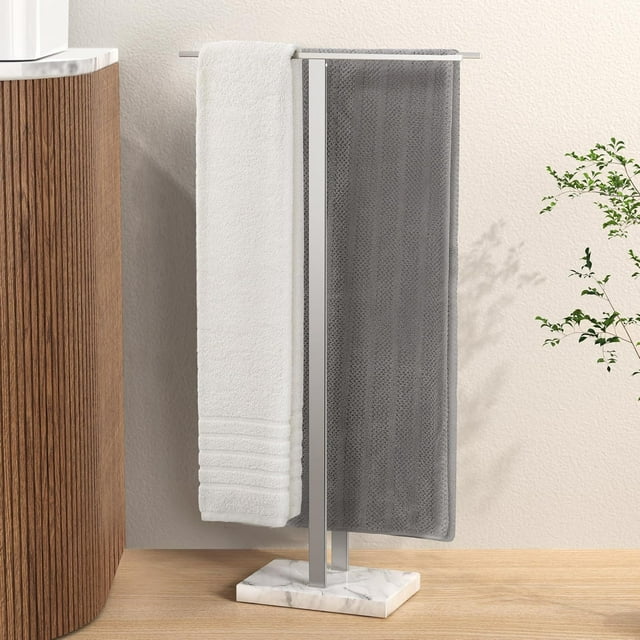 Standing Towel Rack Towel Rack Stand with Marble Base for Bathroom Floor SUS Stainless Steel Brushed Finish BTH